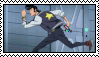 Dandy from the anime Space Dandy, A tall lanky man in a jacket, running fast towards the left.